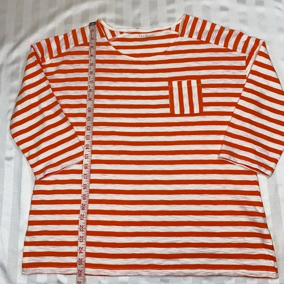 Talbots Orange & White Sz L Striped Cotton Top with pocket 3/4 Sleeves - Picture 5 of 12